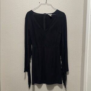PPLA Black Long Sleeve Fringe Dress